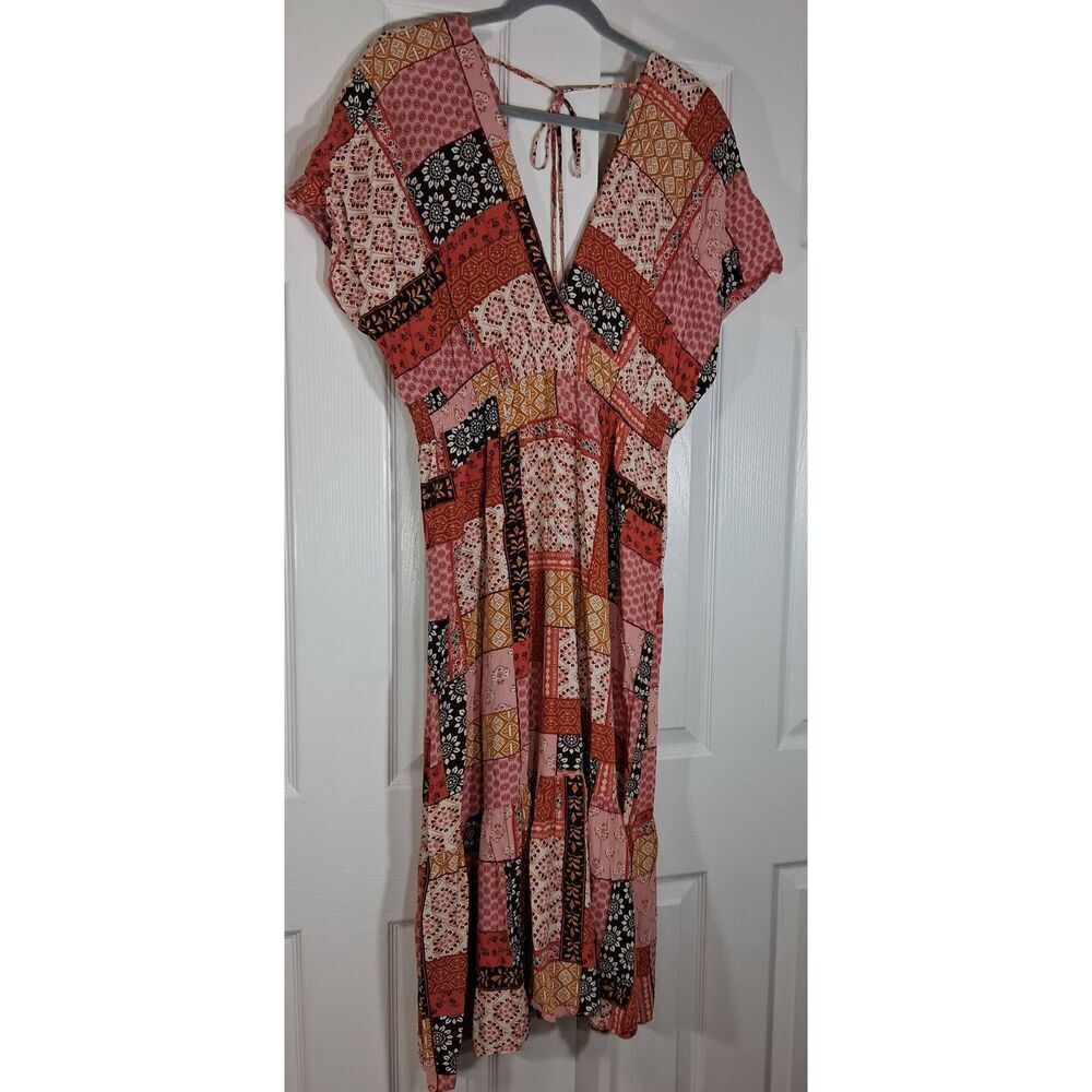 Blue island womens xl long maxi dress patch work brown pink vacation travel boho - Picture 4 of 11